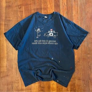 Vintage Y2K Joke Humor Funny Script Cops Police Graphic Blue T-shirt L